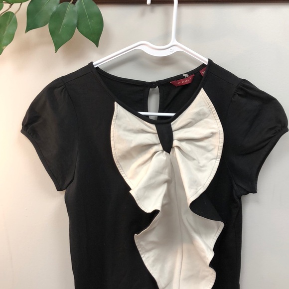 TED BAKER | Black ruffle tuxedo mini dress 0 - Picture 2 of 7